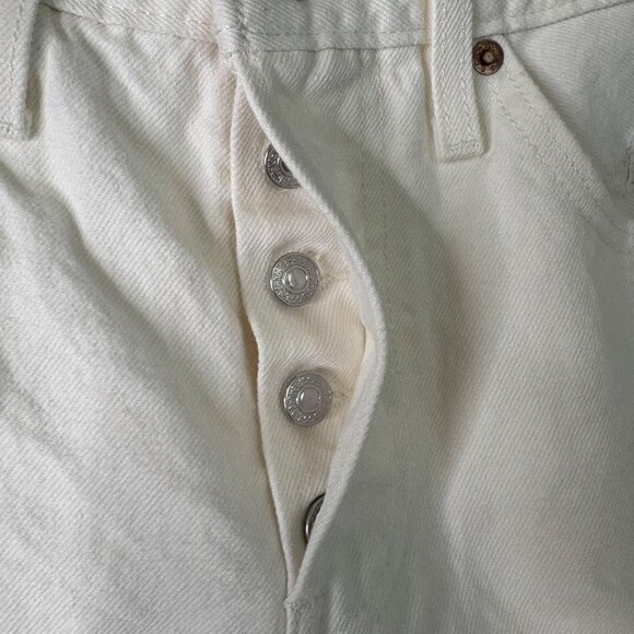 Levis Premium 501 Button Fly White Distressed Denim Cotton Shorts W24 - Picture 2 of 10